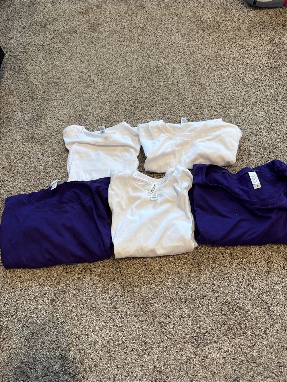 Bella Canvas White (Women’s Tee), Purple (Men’s Tee) Crew Neck Lot of 5 size M - Picture 1 of 9